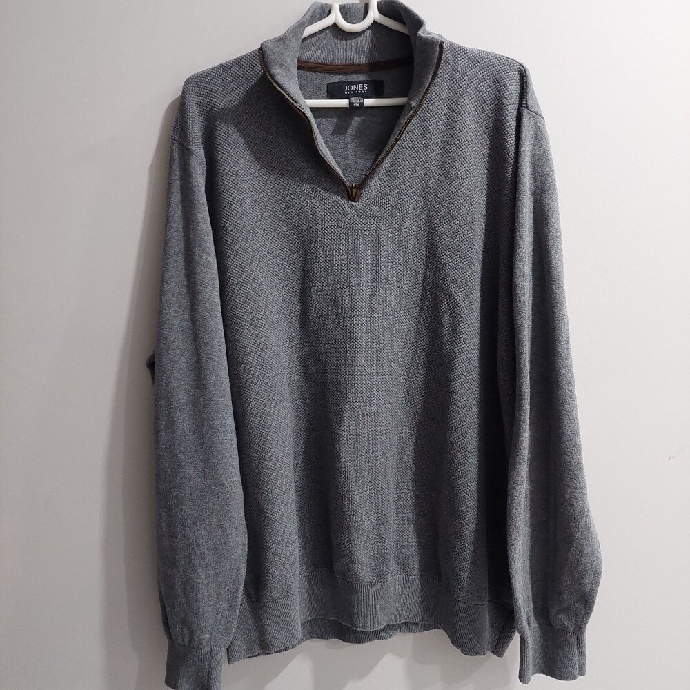 Jones New York Grey 100% Cotton Quarter-zip Pullover Sweater Men's XL